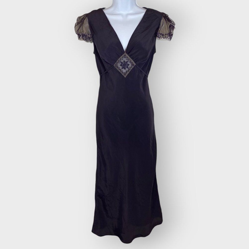 Vintage Y2k Free People Slip Dress | M | Purple | Lace Puff Sleeves | Whimsigoth